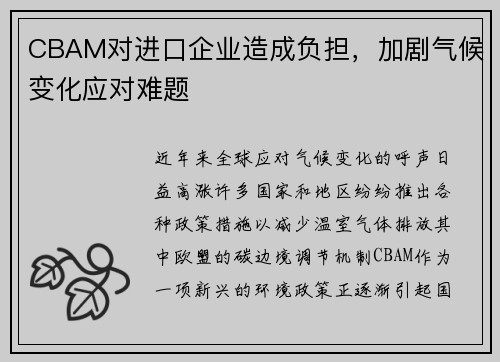 CBAM对进口企业造成负担，加剧气候变化应对难题